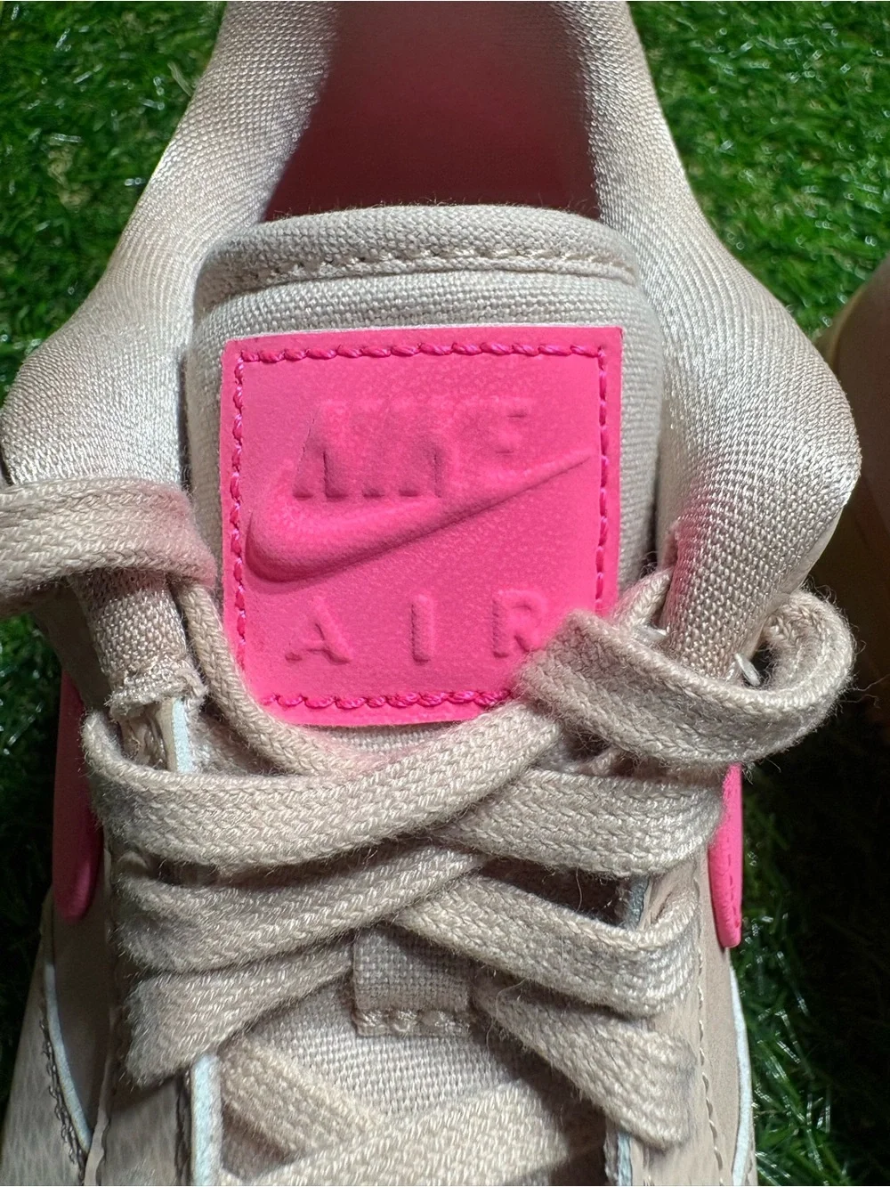 Nike Women's grayishTan Sneakers with Pink Swoosh women’s 8.5